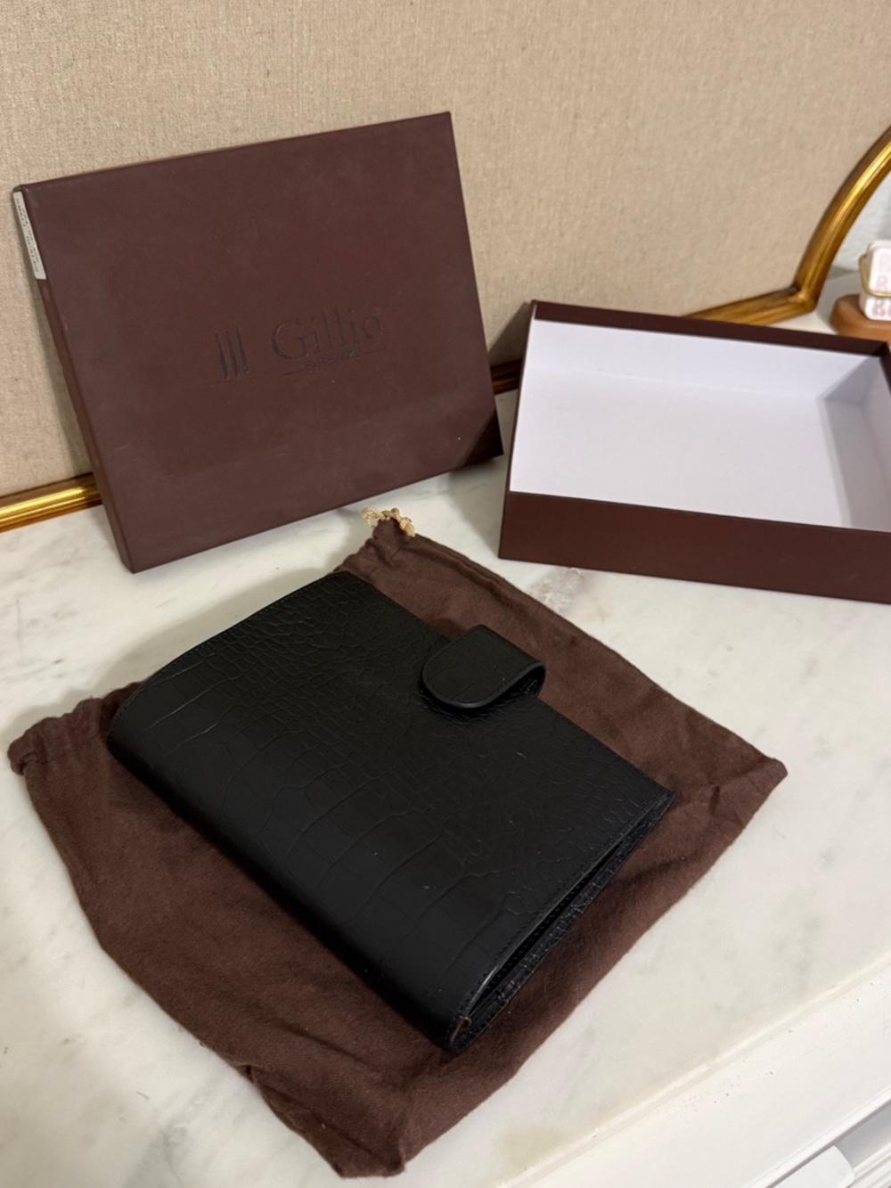 Gillio Personal Wide Black Croc-Embossed Leather Organizer